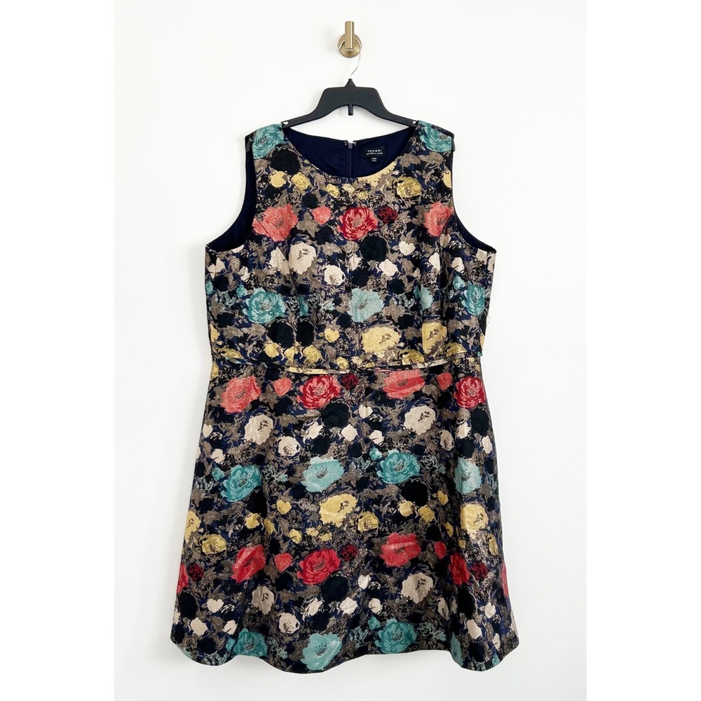 Tahari Floral Jacquard Metallic Sleeveless Fit & Flare Dress Size 22W